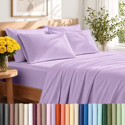Vista 21 de Bare Home Juego de sábanas 1800 ultra suaves con 4 fundas de almohada 24 - rosa claro