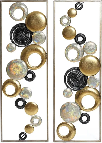 Vista 11 de LuxenHome - 2 piezas de arte de pared de metal, círculos multicolor de 36 x 12 pulgadas, decoración de pared rectangular abstracta de metal
