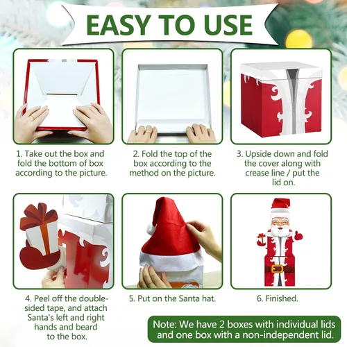 Vista 7 de 7 cajas apilables de Nochebuena, cajas de Navidad apilables con temática de Papá Noel, cajas de papel para el hogar y fiesta