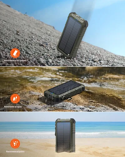 Vista 6 de Power-Bank-Solar-Cargador 45800mAh de Carga Rápida con 3 Cables Integrados, Linterna LED, Batería Externa Portátil Compatible con iPhone, Android