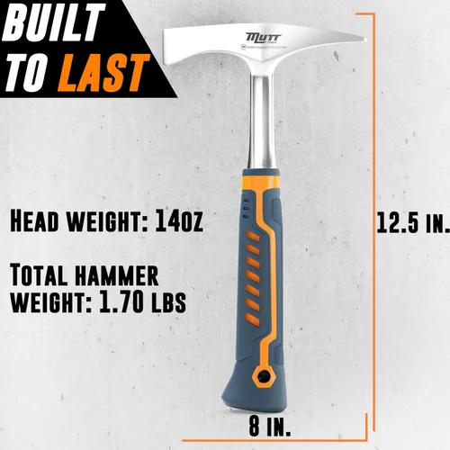 Vista 5 de Mutt Tools Martillo de Cincelado para Soldadura con Cabeza de 14 oz - Martillo de Escoria Profesional para Soldadores - Herramienta de Impacto