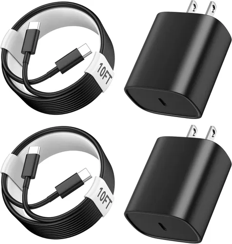 Vista 11 de Cargador para iPhone 17, 16, 15, carga rápida, cable de carga USB C de 10 pies de largo con bloque de carga rápida de teléfono tipo C de 20 W
