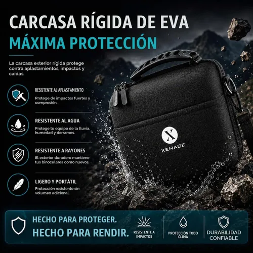 Vista 4 de Estuche para binoculares, funda protectora rígida de EVA con exterior resistente al agua, asa de transporte y correa para el hombro, se adapta a