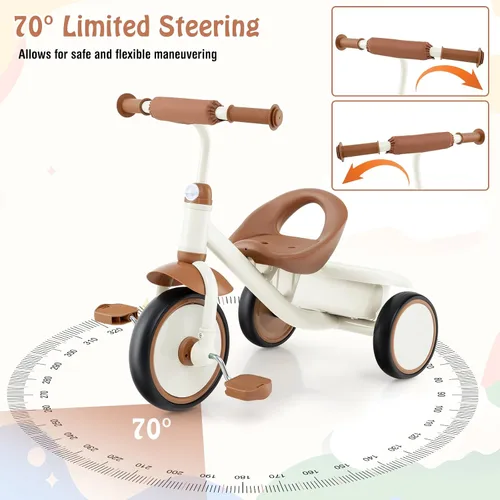 Vista 4 de HONEY JOY Triciclo, triciclo para niños de 3 ruedas con asiento ajustable, cesta de almacenamiento extraíble, triciclo para niños de 3 a 5 años