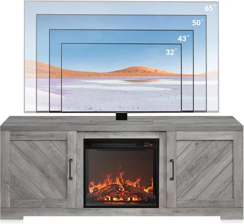 Vista 6 de BELLEZE Hilo 58" puerta de granero TV consola para televisores de hasta 65" Gris desteñido