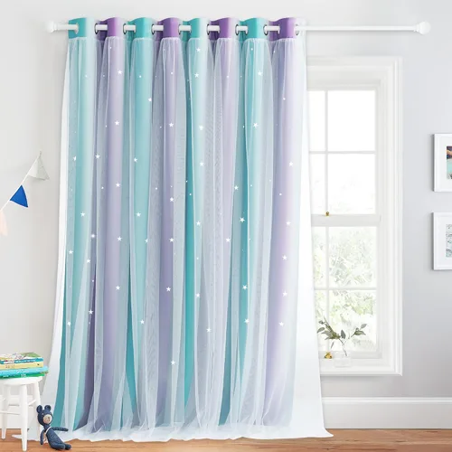 Vista 9 de NICETOWN Cortinas para Dormitorio de Niñas Infantiles con Estrellas Caladas Ventana 2 Capas Cortina 63 Pulgadas de Longitud Oscurecimiento