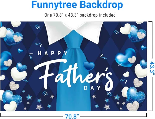 Vista 2 de Funnytree Telón de fondo de fiesta del día del padre feliz con texto en inglés "I Love Dad", fondo de corazón azul y blanco, decoración de festival