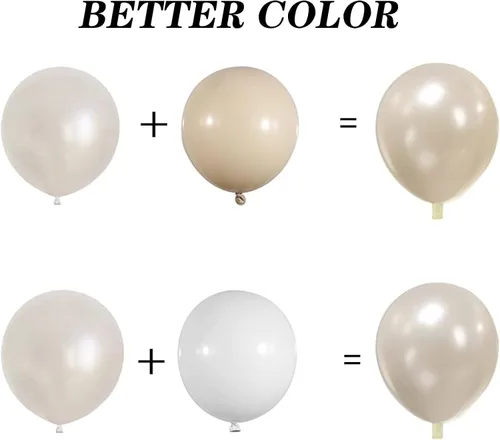 Vista 3 de Kit de arco de guirnalda de globos blancos perlados, 112 piezas de arco de globos de doble relleno de color blanco arena perla con calcomanías