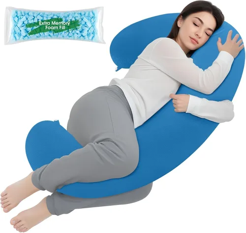 Vista 16 de TranquilRelax Almohada corporal en forma de C para dormir de lado, almohada larga de espuma viscoelástica para piernas, cadera y espalda, funda Negro