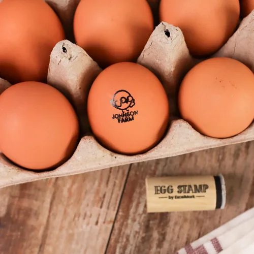 Vista 5 de ExcelMark Sello de huevo - Sello de goma personalizado para huevos - Granja de pollos (diseño 1)