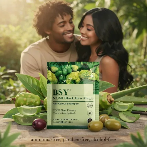 Vista 6 de BSY Noni Black Hair Magic Hair - Champú de color para el cabello (0.4 fl oz x 6 bolsitas) Tinte permanente natural sin amoníaco para hombres