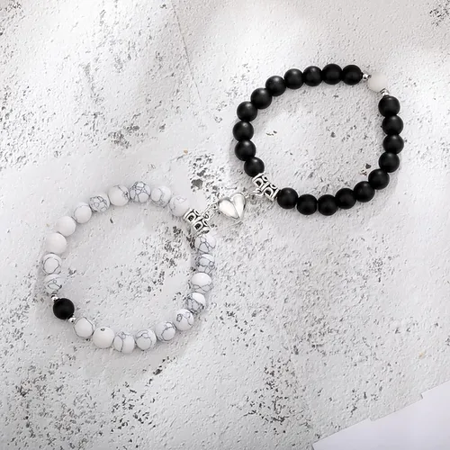 Vista 5 de ObuMI Bracelets Magnetic Couple Her Bracelets Bracelet His And Couples Lover Jewelry Distance Bracelets (AB, One Size)