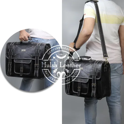 Vista 2 de Spacious Leather Laptop Briefcase for Men - Everyday Handmade Messenger Bag for 17 Inch Laptops