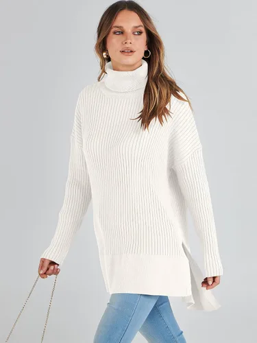 Vista 3 de ANRABESS Suéter de cuello alto de gran tamaño para mujer 2023, suéter de punto acanalado de moda para otoño