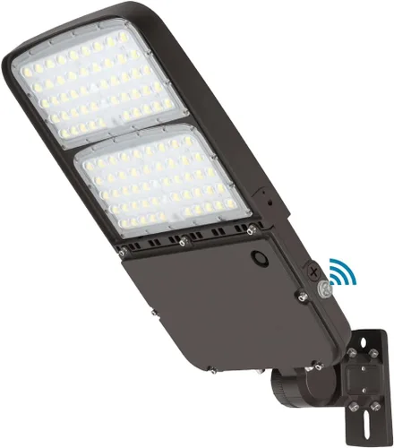 Vista 8 de Luz LED de estacionamiento de 150 W con fotocélula, luces LED regulables para exteriores con ajuste deslizante y soporte de brazo en 1, 22500LM