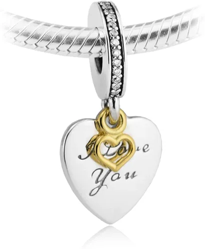 Vista 3 de MiniJewelry - Abalorio de plata de ley con texto en inglés I Love You diseño de texto I Love You