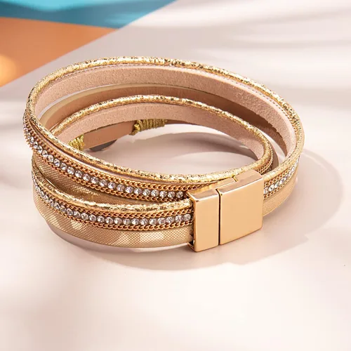 Vista 5 de Pulseras bohemias de cuero con cierre magnético para mujer, Cuero sintético