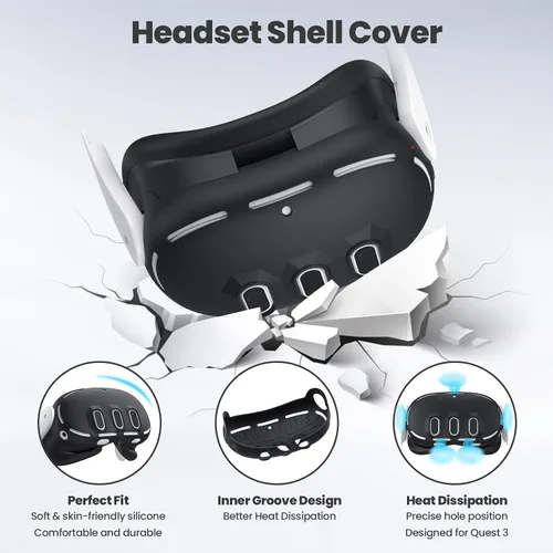 Vista 5 de KANG YU Funda de transporte rígida compatible con MetaOculus Quest 3, juegos de bolsas de transporte con cómoda correa para la cabeza, cubierta
