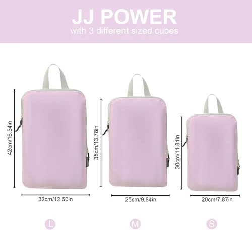 Vista 4 de JJ Power Juego de 3 cubos de embalaje de compresión ligeros para maletas, artículos esenciales de viaje, organizadores de equipaje expandibles