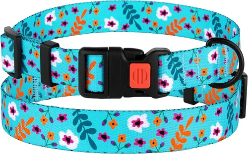 Vista 5 de Collar de perro de nailon con patrón floral aguamarina de 12 a 16 pulgadas