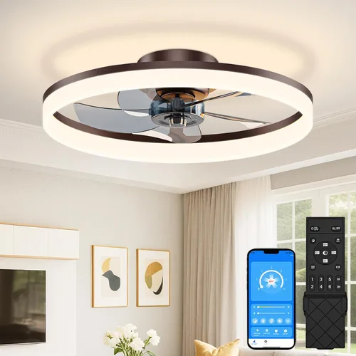 Vista 18 de VOLISUN Ventiladores de techo pequeños de 13 pulgadas con luces y control remoto, ventiladores de techo de perfil bajo con luz, luz de techo LED