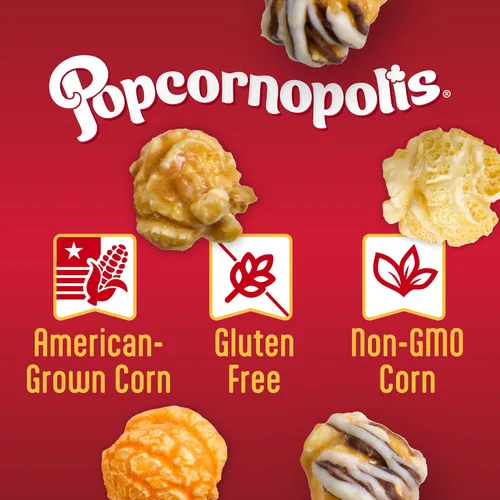 Vista 3 de Popcornopolis Palomitas de maíz gourmet, surtido de 40 piezas variedad de aperitivos dulces y salados, sin OMG, sin gluten