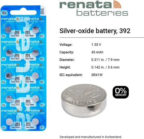Vista 2 de Renata Baterías 392 - Batería de reloj de óxido de plata (5 unidades)
