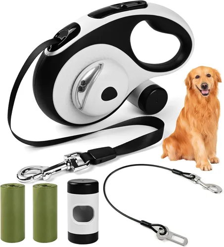 Vista 9 de Correa retráctil mejorada para perros con cable a prueba de mordidas, correa resistente de 26 pies para perros grandes de hasta 110 libras, sin