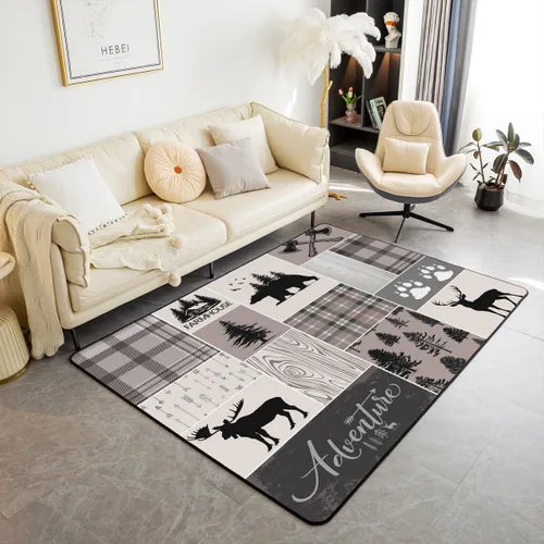 Vista 23 de Erosebridal Alfombra rústica de ciervo de 3 x 5 pies, alfombra de retazos de oso para niños, adolescentes y adultos, alfombra antideslizante de alce