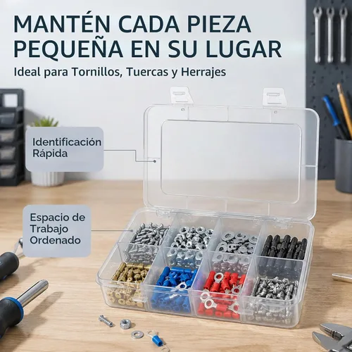 Vista 4 de Xiaoyztan Organizador de plástico transparente de 8 rejillas con divisores ajustables, joyero de almacenamiento de cuentas para piezas pequeñas