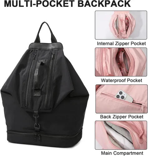 Vista 2 de Mochila de gimnasio, pequeña bolsa de gimnasio con compartimento para zapatos, mochila de viaje ligera, para entrenamiento, deportes, casual