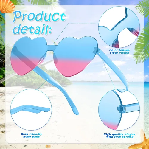 Vista 3 de RTBOFY 2PCS Heart Sunglasses for Fashion Party Queen Style, Rimless Heart Shaped Sunglasses for Women Party Favor