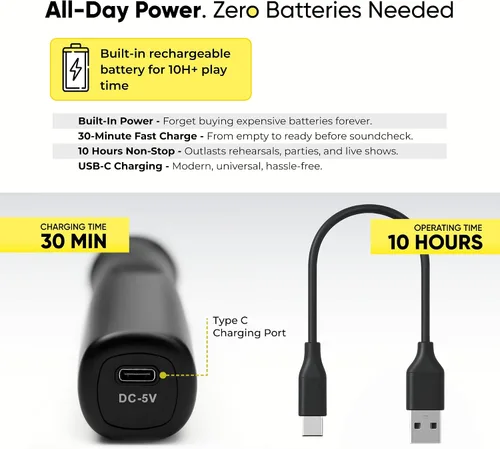 Vista 3 de Sistema de Micrófono Inalámbrico Bowens – Micrófono Inalámbrico para Karaoke con Receptor, Control de Eco, Pantalla LCD, Carga USB-C, Adaptador