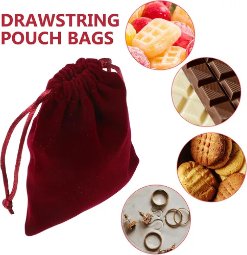 Vista 3 de 10 bolsas de regalo de terciopelo con cordón de 3.5x4.7 in reutilizables para dulces, bodas, fiestas, recuerdos de San Valentín, rojo