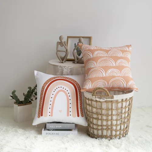 Vista 2 de Juego de 2 fundas de almohada bohemias con diseño de arco iris, diseño de círculos de arco iris, cuadradas, modernas, modernas, para decoración