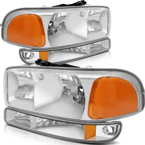 Vista 55 de Conjunto de faros delanteros para Chevy Avalanche 1500 2003-2006 para Avalanche 2500 03-06 para 1500 Classic 2007 carcasa negra reflector ámbar
