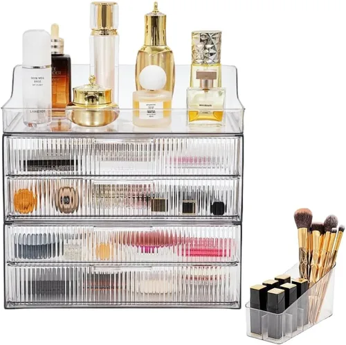Vista 11 de Organizador de maquillaje para encimera, vitrinas de cosméticos grandes, organizador de cosméticos para el cuidado de la piel, 2 cajones