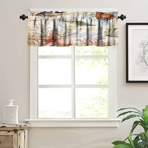 Vista 4 de Cenefas de cocina con estrellas de mar, cortinas de nivel para ventanas de cocina, cortinas de café con estrellas de mar, cortinas pequeñas