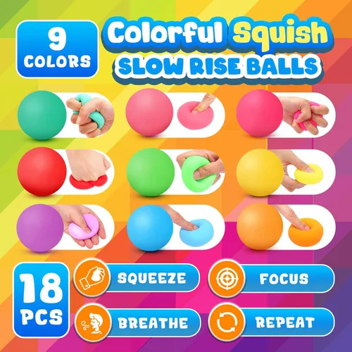 Vista 3 de Pelotas estrujables para el estrés: 18 unidades de mini bolas antiestrés para niños y adultos Soft Dough Ball Squishy Fidget Toy, Slow Rising