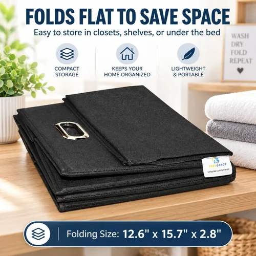 Vista 4 de Freegrace - Cesta de lavandería extragrande, cesta plegable con bolsa de Negro