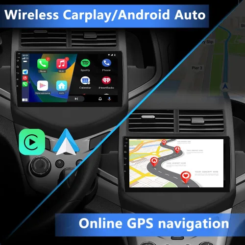 Vista 3 de Estéreo de coche Android 13 para Chevy Aveo Sonic 2011-2015, pantalla táctil de 9 pulgadas, radio de coche con CarPlay inalámbrico Android Auto