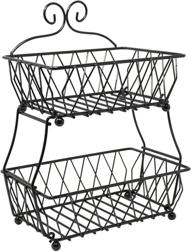 Vista 7 de Sorbus Soporte de exhibición de cesta de frutas, 2 niveles, para almacenamiento de verduras, frutas y pan para cocina, baño, rectangular de metal