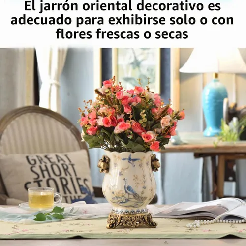 Vista 2 de Jarrón de cerámica alto para suelo, florero chino para decoración del hogar, florero japonés de 8.3 pulgadas, recipiente sofisticado para ramas