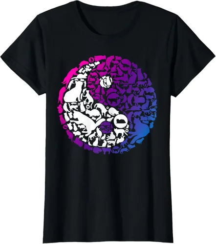 Vista 30 de Cute Kitty Cats and Zen Spirit Peace & Love Yin Yang - Camiseta de gato Negro