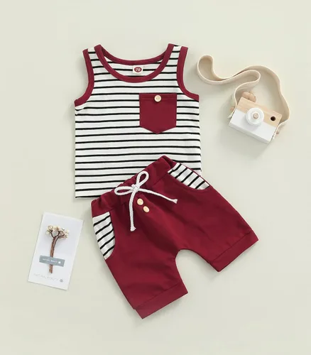 Vista 9 de Conjunto de ropa casual de manga corta con botones y pantalones cortos de lino para bebés y niños pequeños