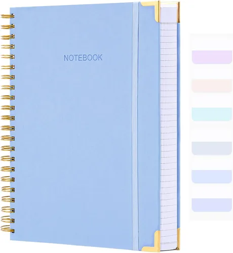 Vista 11 de Cuaderno de espiral, diario de cuero de tapa dura para mujeres y hombres, cuadernos gruesos de 300 páginas con rayas universitarias para el trabajo