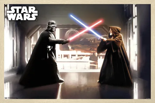 Vista 6 de Star Wars: Saga - First Duel Wall Poster, 22.4L x 14.7W, Barnwood Framed Version