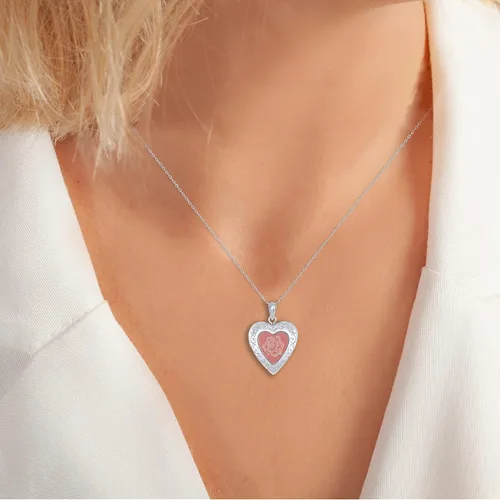 Vista 4 de Beaux Bijoux Collar con medallón de corazón de plata de ley, rosa o azul, diseño de ángel y madre camafeo