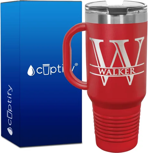 Vista 8 de Vaso personalizado de regalo de cumpleaños para mujeres y hombres, con monograma de escritura dividida, inicial y nombre grabado en negro, taza