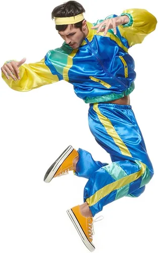 Vista 5 de EraSpooky Disfraz retro de los años 80 para hombre, traje de concha, traje de fiesta